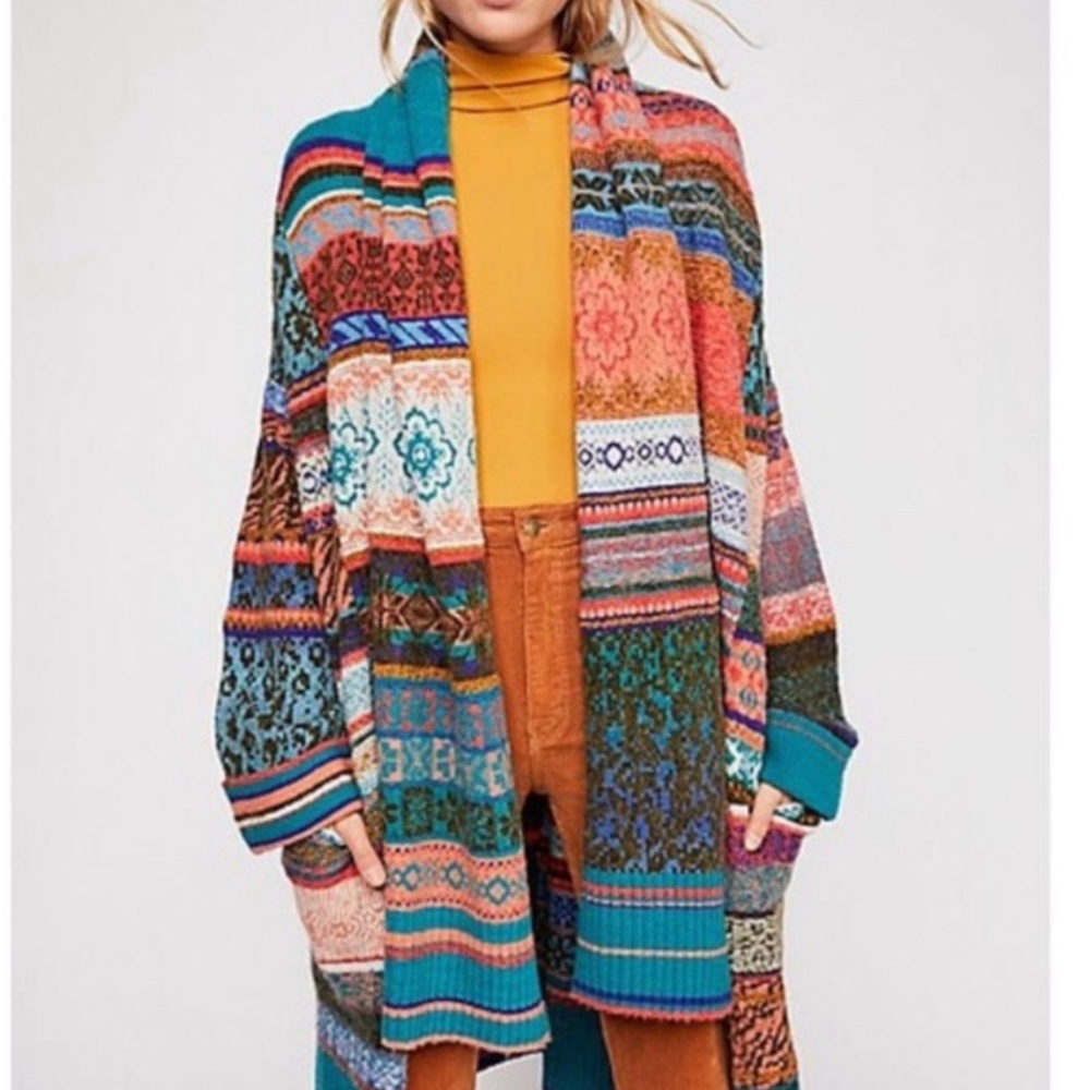 FREE PEOPLE WOOL CARDIGAN MUTLICOLOR